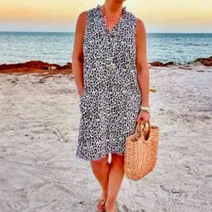 Tommy Bahama LInen Sleeveless Ruffle Dress, Cheetah, Large